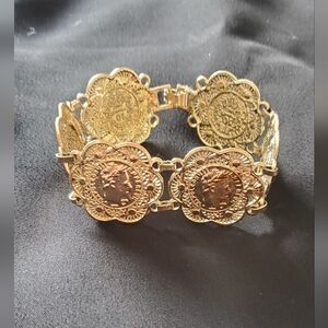 Vintage Gold Plated  Napoleon 1862 French Coin Bracelet Statement Piece